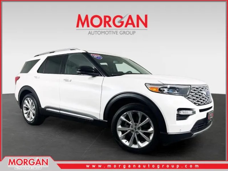 2023 Ford Explorer Platinum in White — front three-quarter view