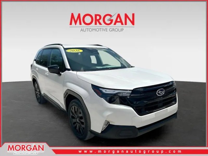 2026 Subaru Forester Sport in White — front three-quarter view