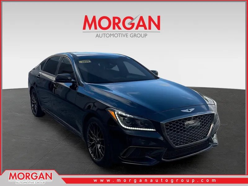 2018 Genesis G80 3.3T Sport in Caspian Black — front three-quarter view