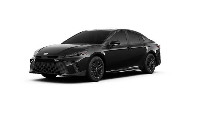 2026 Toyota Camry SE in Midnight Black Metallic — front three-quarter view