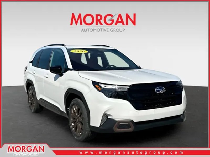 2026 Subaru Forester Sport in White — front three-quarter view