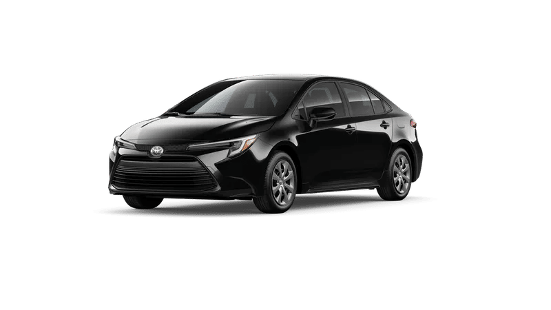 2026 Toyota Corolla Hybrid LE in Midnight Black Metallic — front three-quarter view