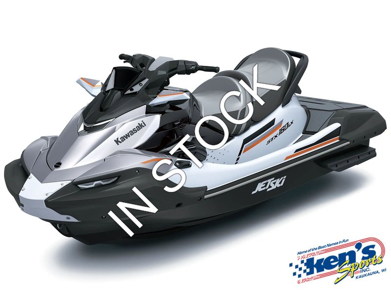 2026 Kawasaki Jet Ski STX 160LX JN1500FTFNN in Crystal White / Metallic Phantom Silver — front three-quarter view