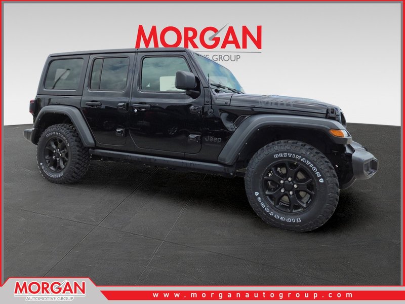 2021 Jeep Wrangler Unlimited Willys in Black — front three-quarter view