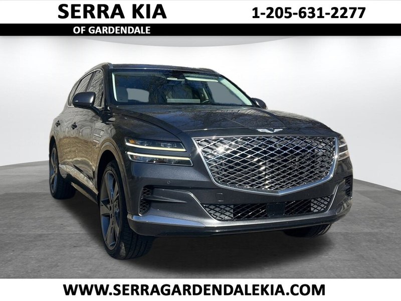 2021 Genesis GV80 3.5T Prestige AWD in Himalayan Gray — front three-quarter view