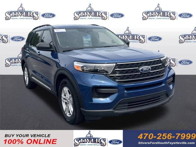 2020 Ford Explorer XLT in Blue — front three-quarter view
