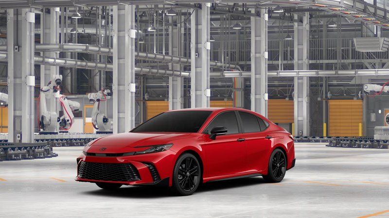 2026 Toyota Camry Nightshade in Supersonic Red 1 — front three-quarter view