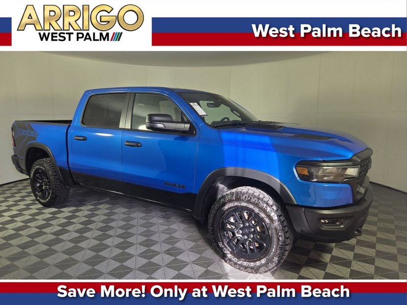 2026 Ram 1500 Rebel in Blue — front three-quarter view