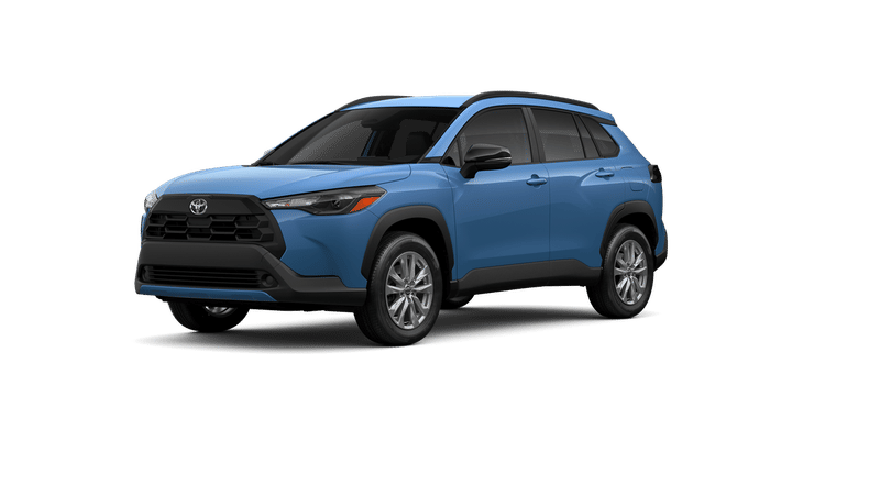 2026 Toyota Corolla Cross LE in Cavalry Blue — front three-quarter view
