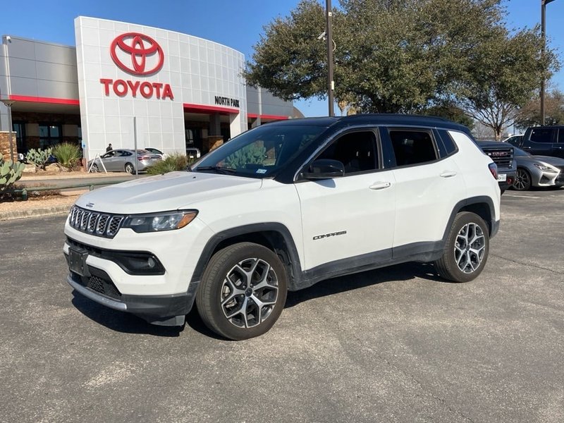 2025 Jeep Compass Limited in Bright White Clearcoat — front three-quarter view