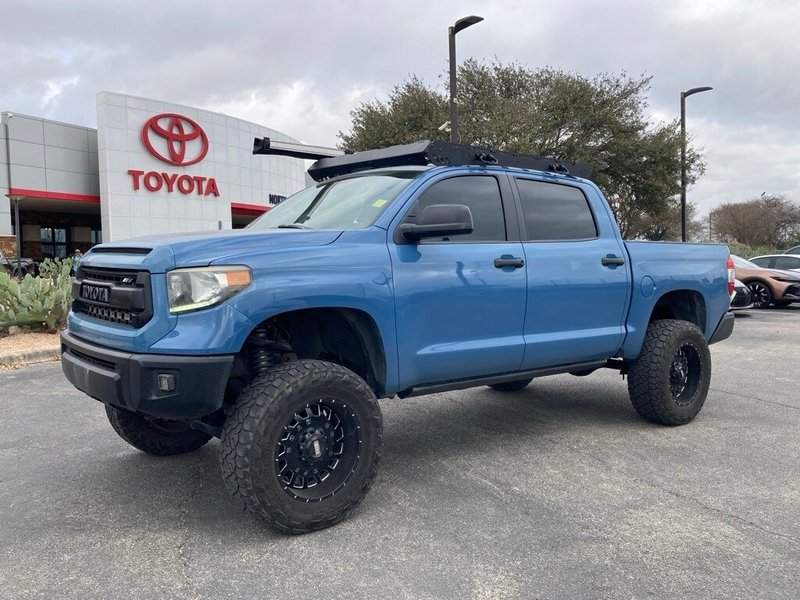 2019 Toyota Tundra SR5 in Cavalry Blue — front three-quarter view