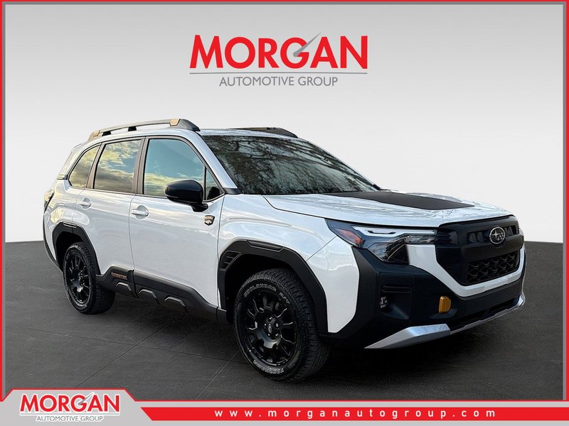 2026 Subaru Forester Wilderness in Crystal White Pearl — front three-quarter view