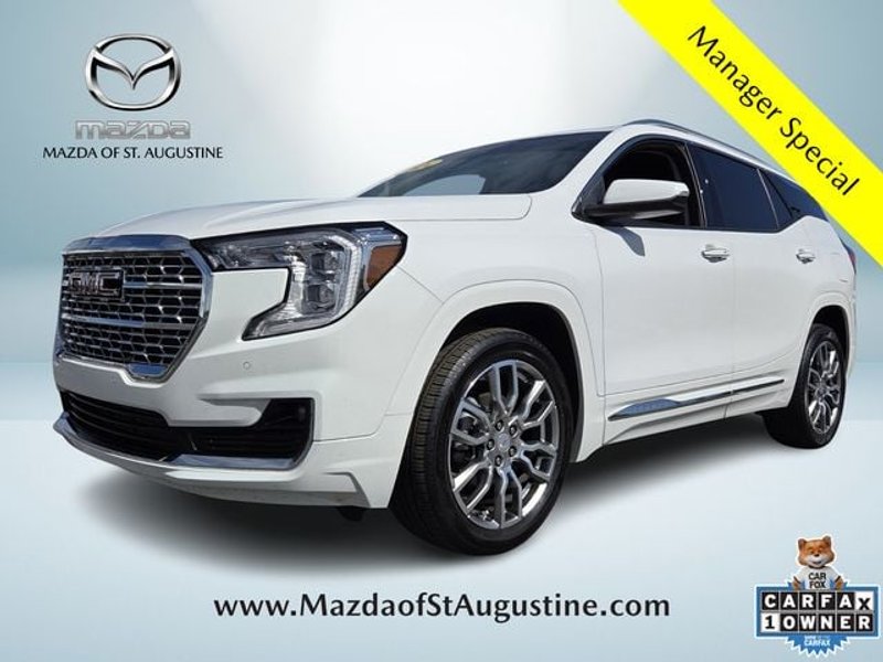 2024 GMC Terrain Denali in White — front three-quarter view