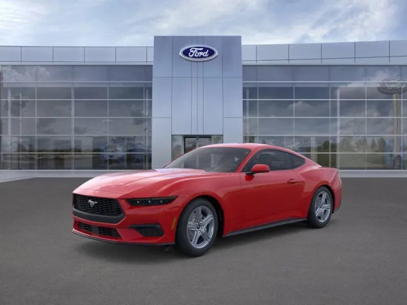 2026 Ford Mustang in PQ Red — front three-quarter view