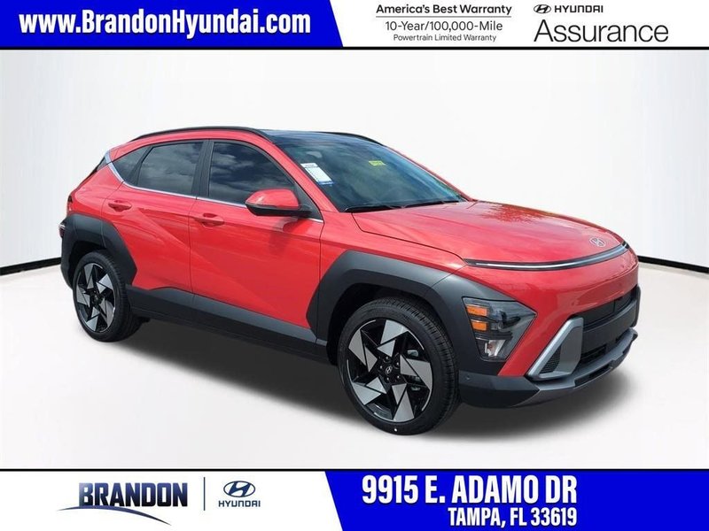 2026 Hyundai KONA Limited in Orange — front three-quarter view
