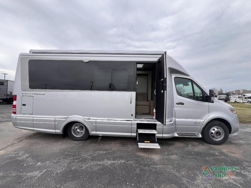 2025 Airstream Atlas in IRID SILVER — front three-quarter view