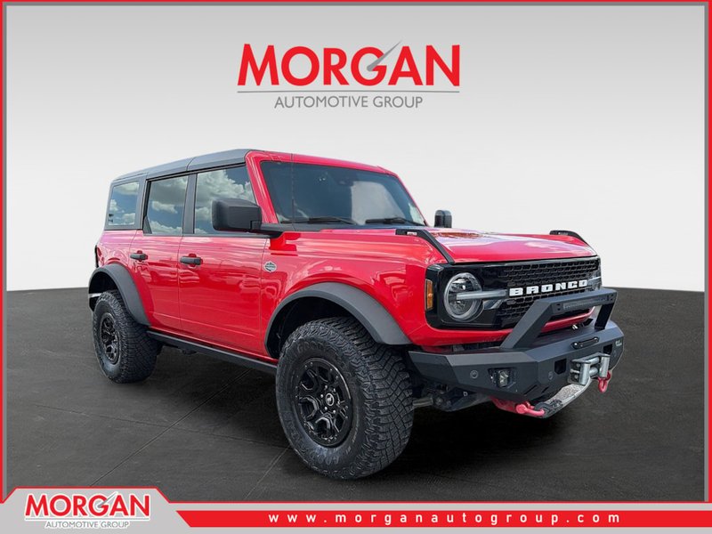 2023 Ford Bronco Wildtrak in Race Red — front three-quarter view