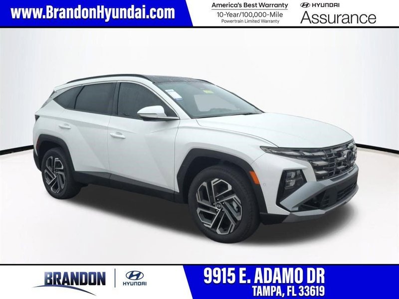 2026 Hyundai TUCSON Limited in White — front three-quarter view
