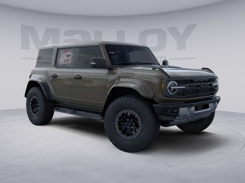 2025 Ford Bronco Raptor in Marsh Gray — front three-quarter view