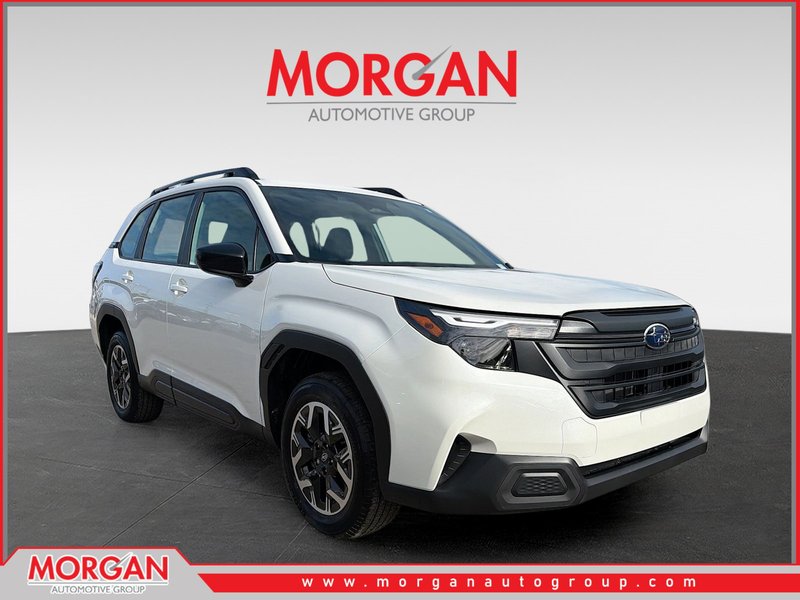 2026 Subaru Forester Base in Crystal White Pearl — front three-quarter view