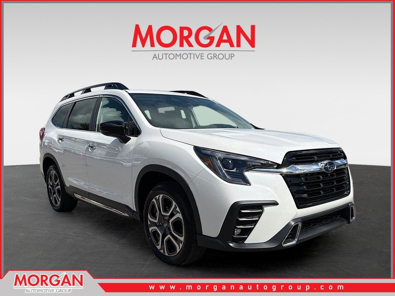 2026 Subaru Ascent Touring in Crystal White Pearl — front three-quarter view