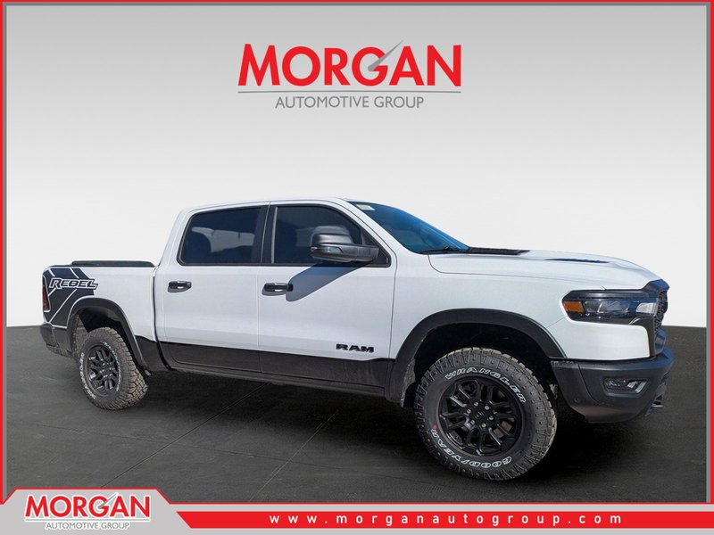 2026 Ram 1500 Rebel in White — front three-quarter view
