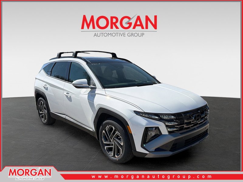 2026 Hyundai TUCSON Limited in Serenity White Pearl — front three-quarter view