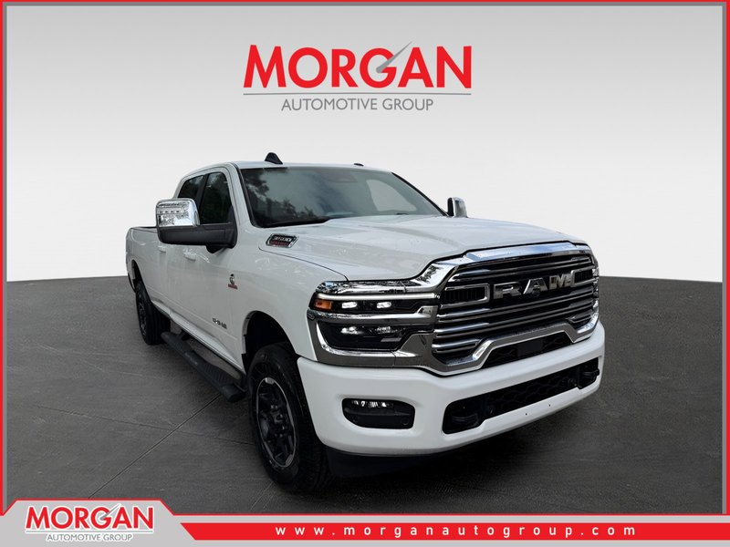 2026 Ram 3500 Laramie in Bright White Clearcoat — front three-quarter view
