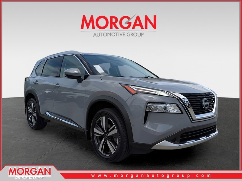2023 Nissan Rogue Platinum in Gray — front three-quarter view