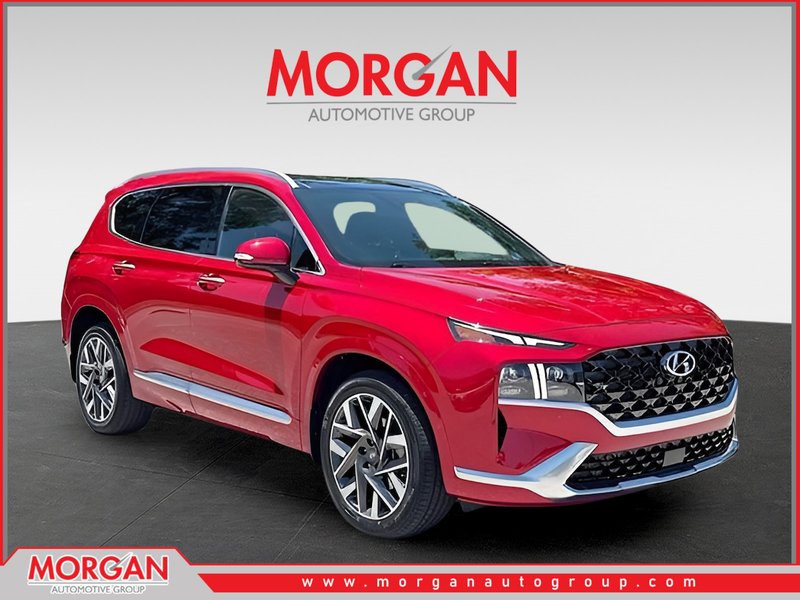 2022 Hyundai Santa Fe Calligraphy in Calypso Red — front three-quarter view