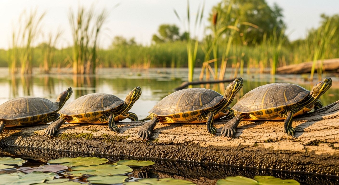 Green Slider Turtles Shine in Lush Pond Habitats