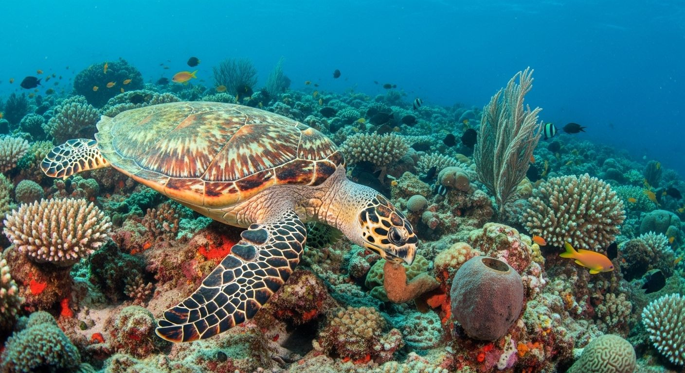 Hawksbill Sea Turtle Species Guards Coral Reefs
