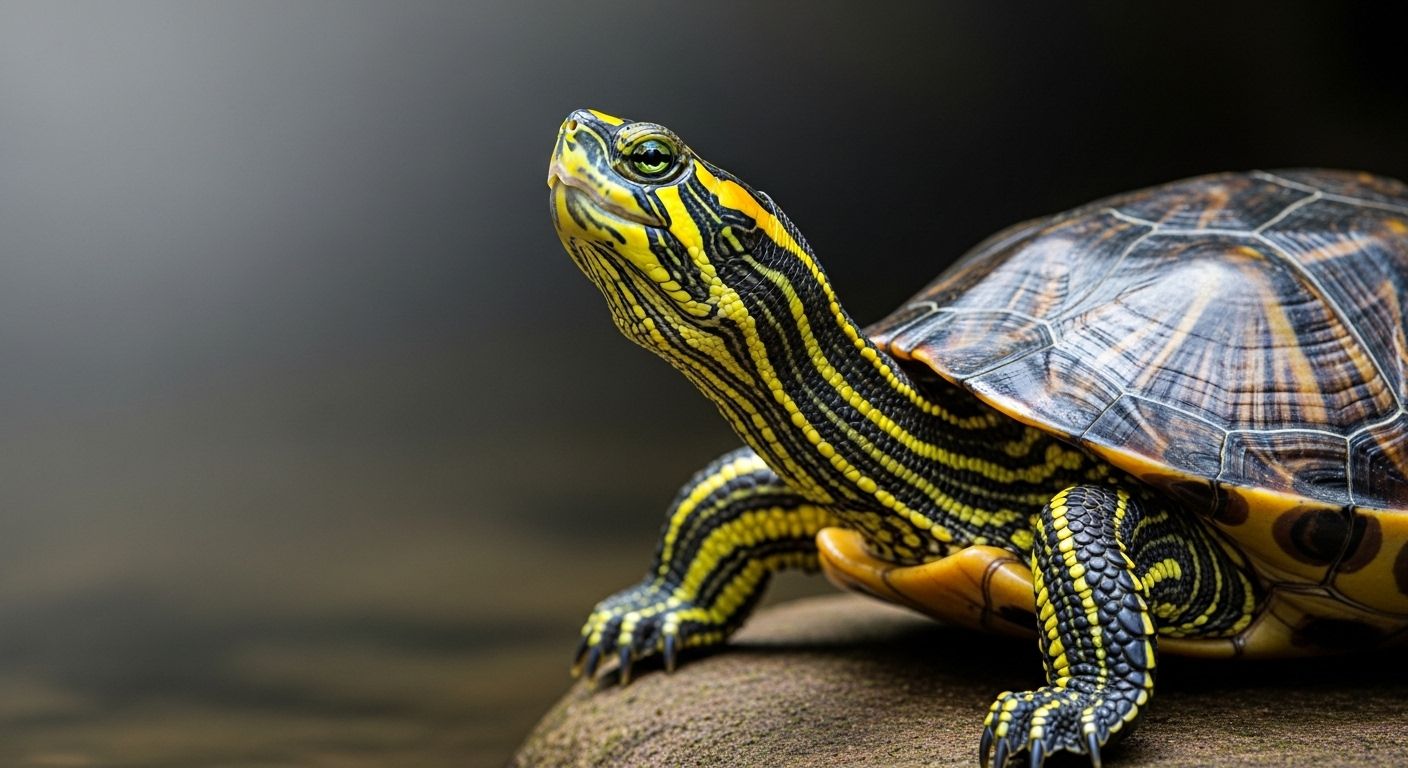 turtle with yellow stripes on head