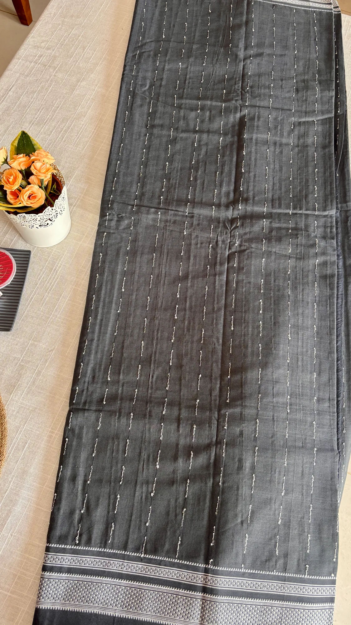 Chikki Paras Pure Cotton Handloom Ilkal Saree - Ash Black - Cotton Pallu authentic saree - view 4