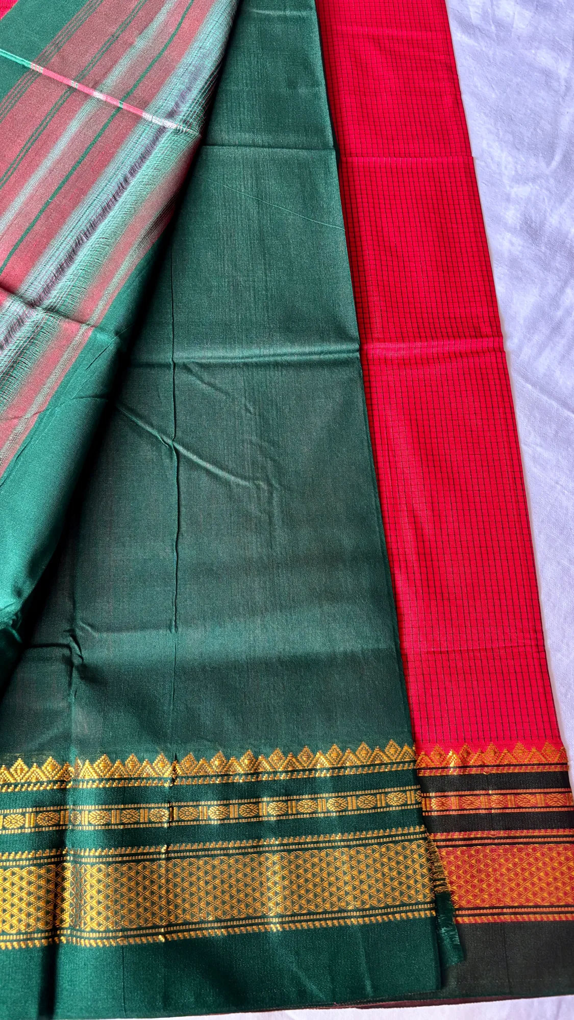 Premium Tana Silk Ilkal Saree - Red - Green - Micro Checks authentic saree - view 4
