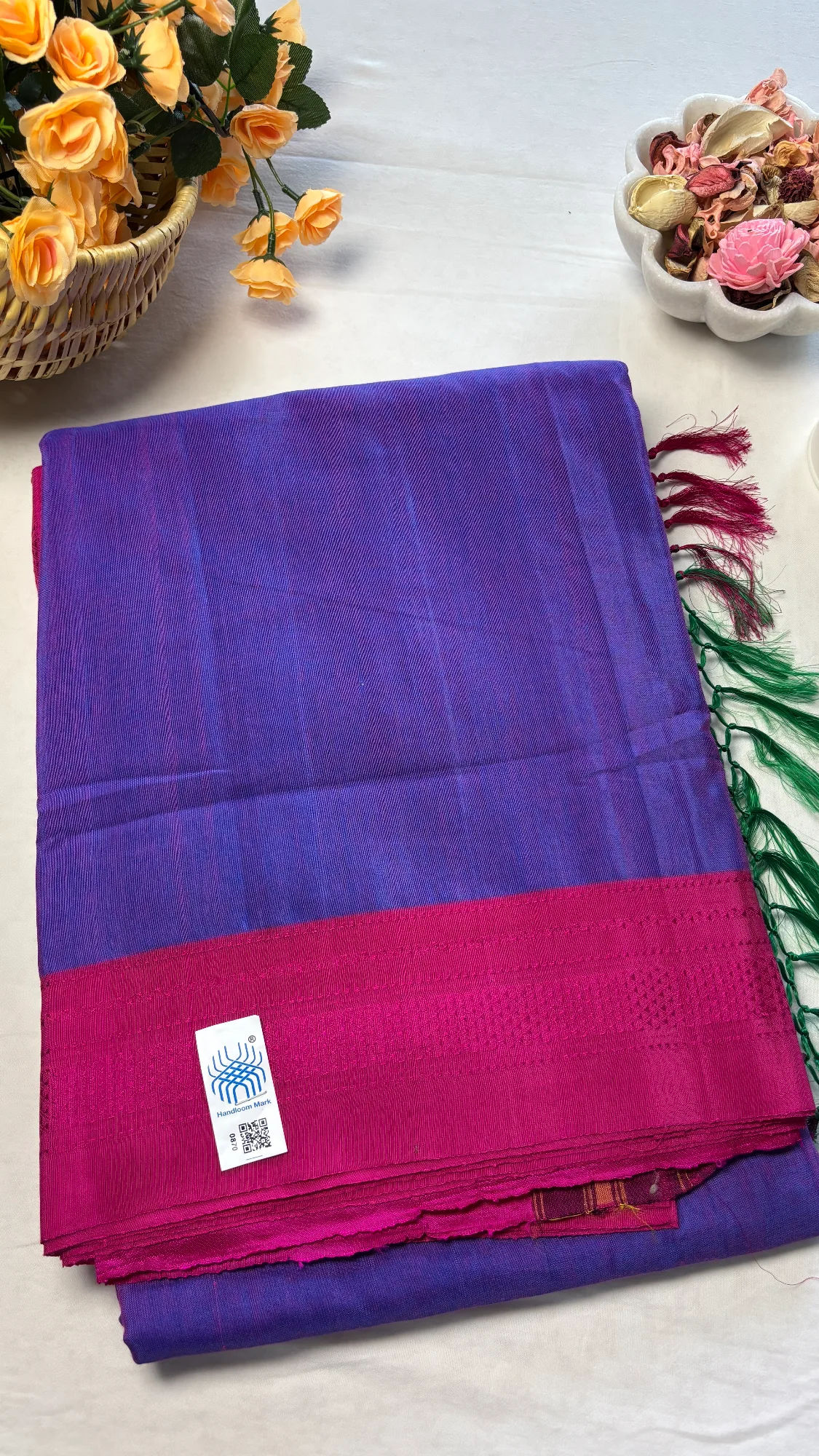 Viscose Cotton Handloom Ilkal Saree - Purple - Pink Chikki Paras Border