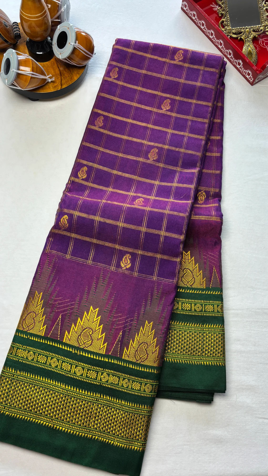 Tana Silk Ilkal Saree - Purple - Green