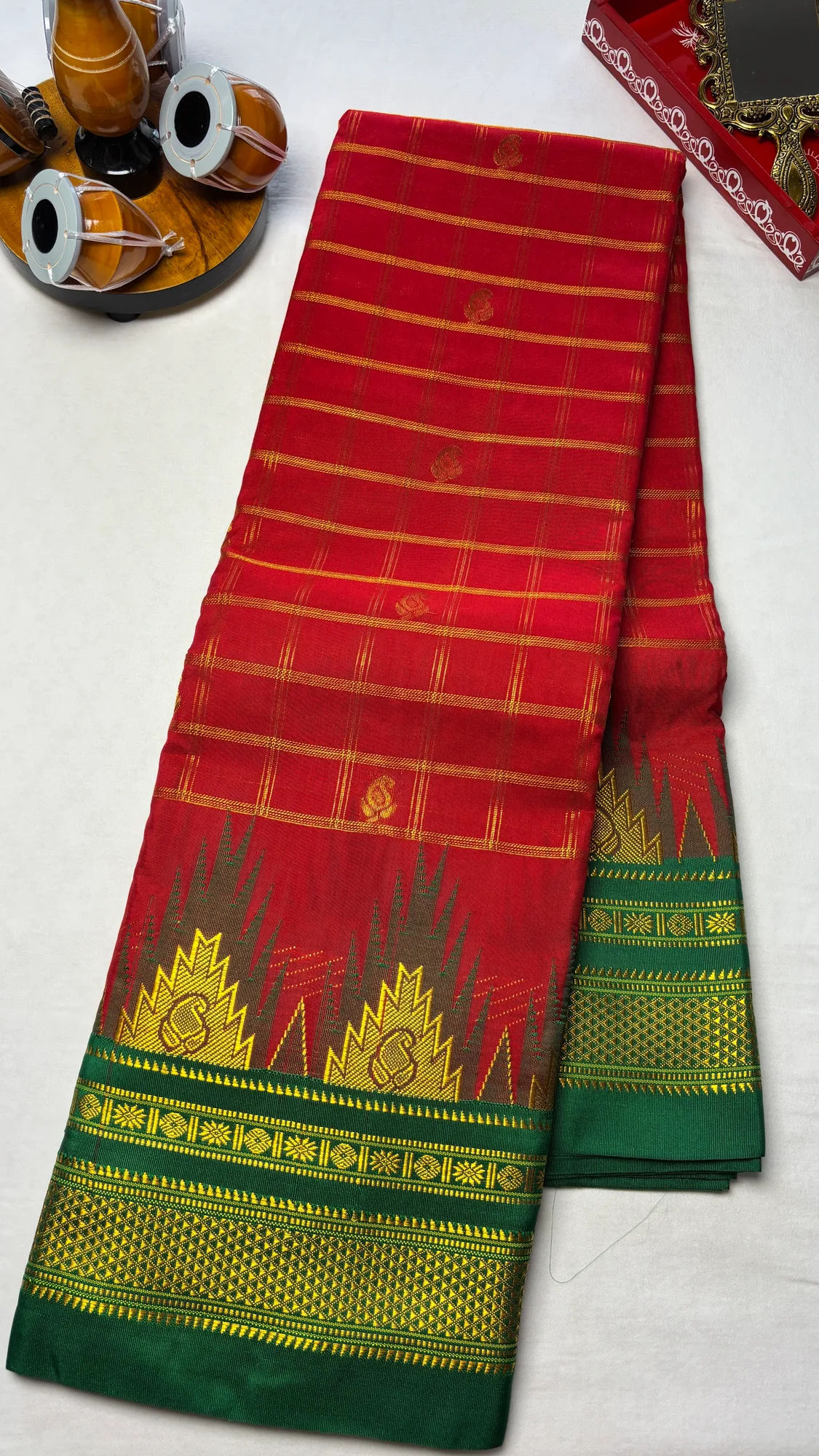 Tana Silk Ilkal Saree - Red - Green