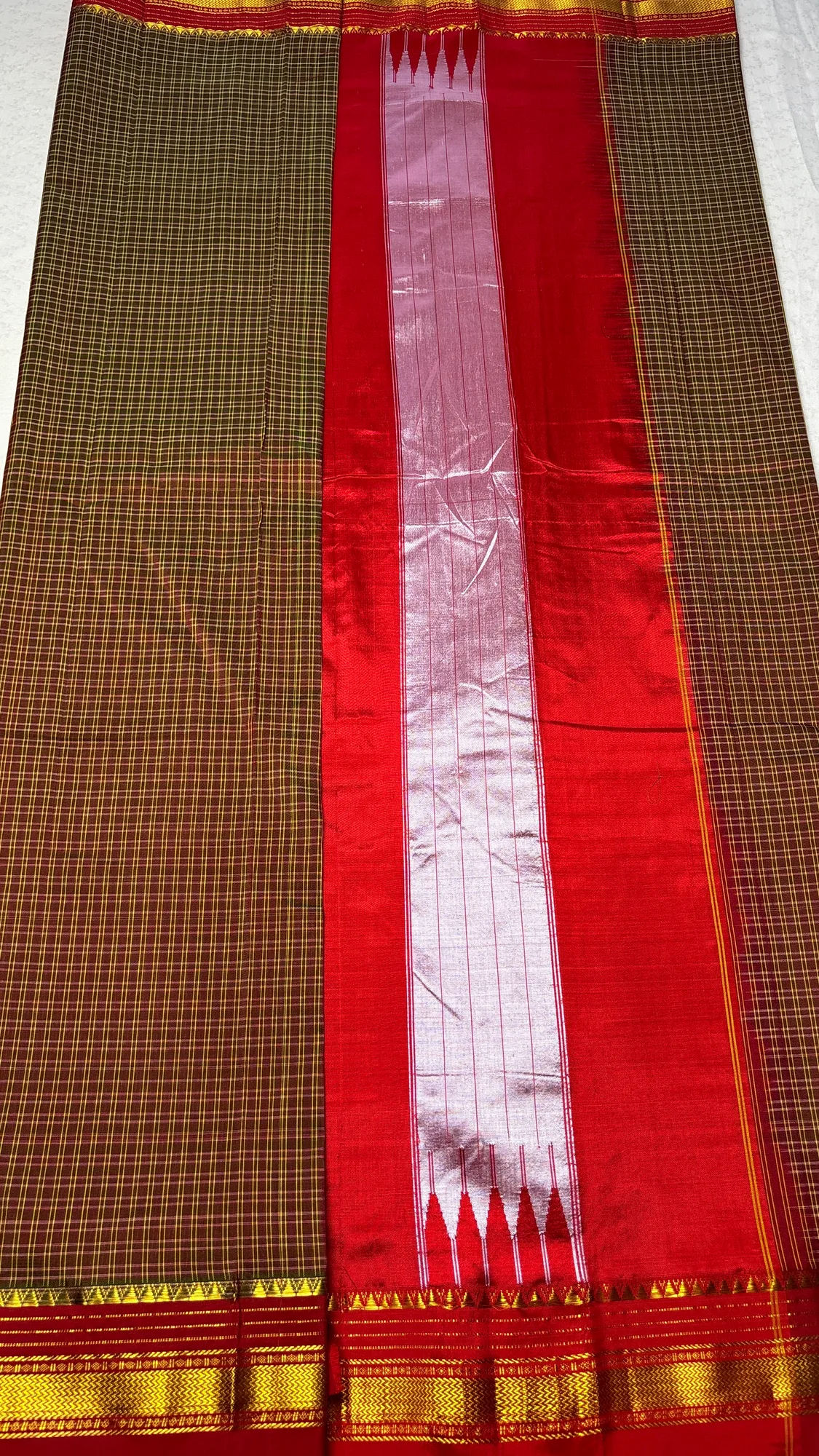 Heritage OG Cotton Silk Ilkal Saree - Brown Ckecks - Maroon with Zari Border authentic saree - view 3