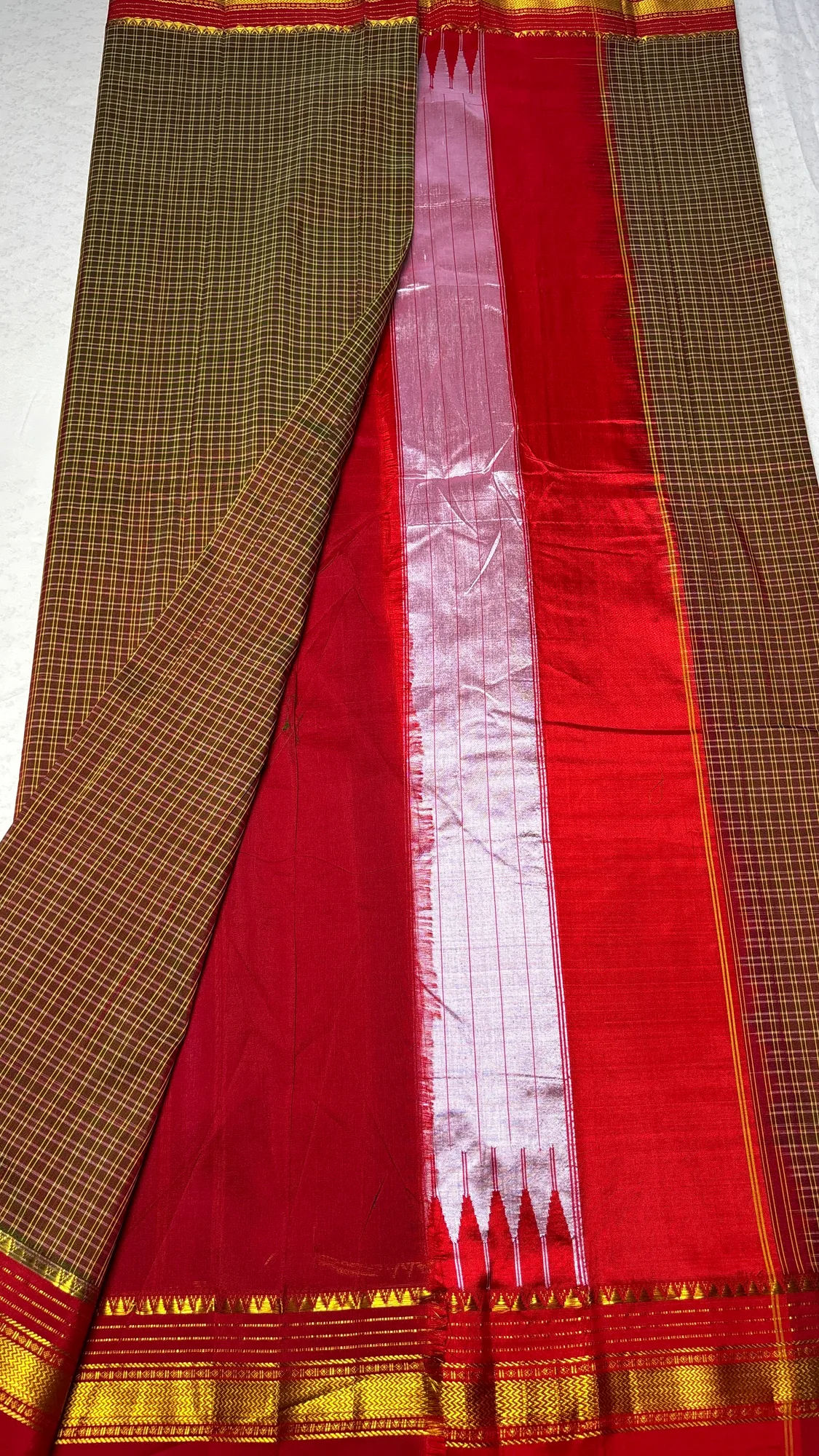 Heritage OG Cotton Silk Ilkal Saree - Brown Ckecks - Maroon with Zari Border authentic saree - view 4