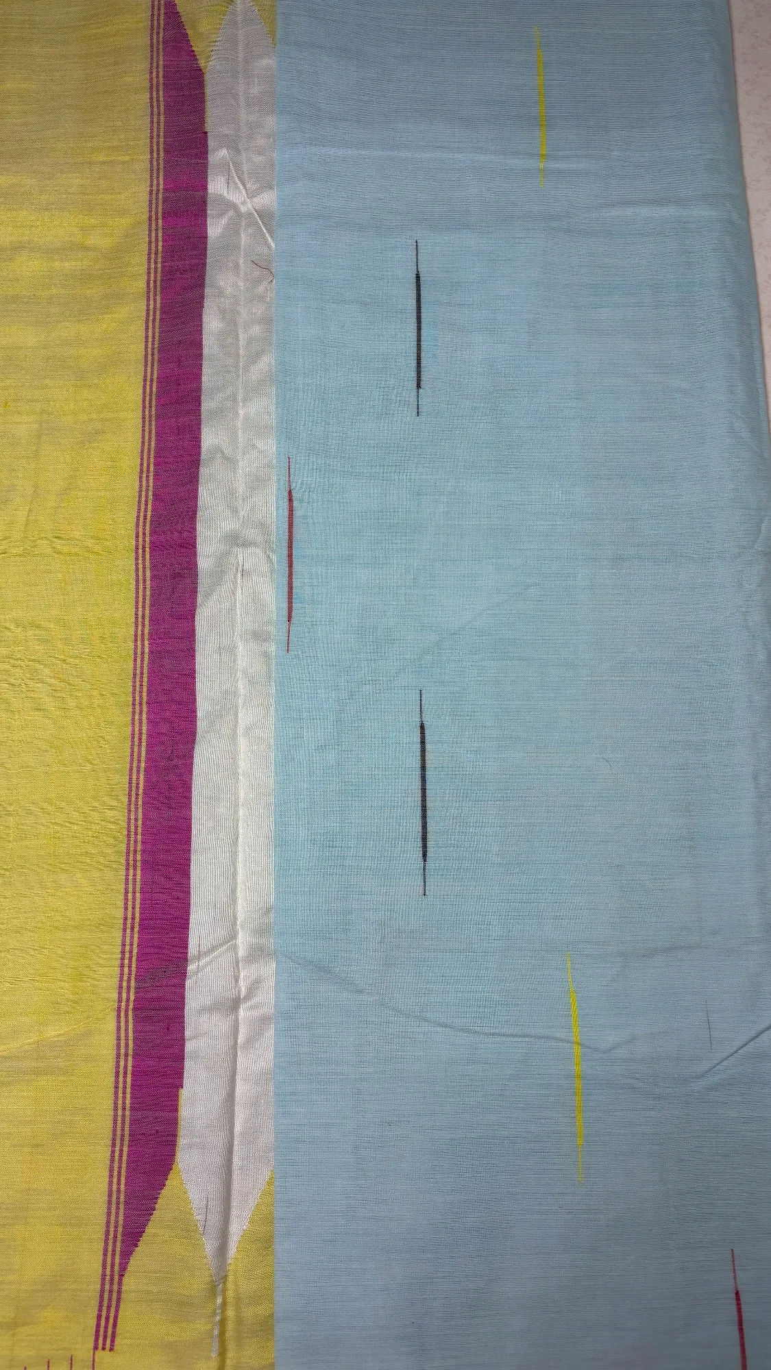 Unique Pure Cotton Sarees with Intricate weaving - Sky Blue - Pink and Yellow Gayatri Border authentic saree - view 4