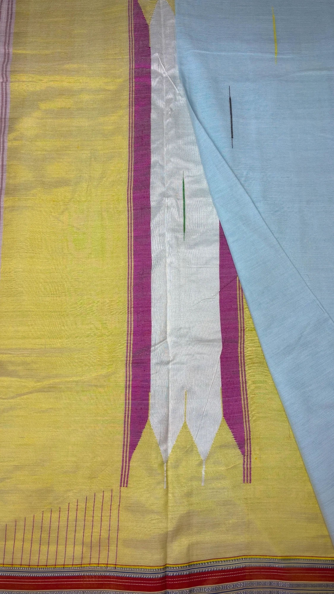Unique Pure Cotton Sarees with Intricate weaving - Sky Blue - Pink and Yellow Gayatri Border authentic saree - view 5