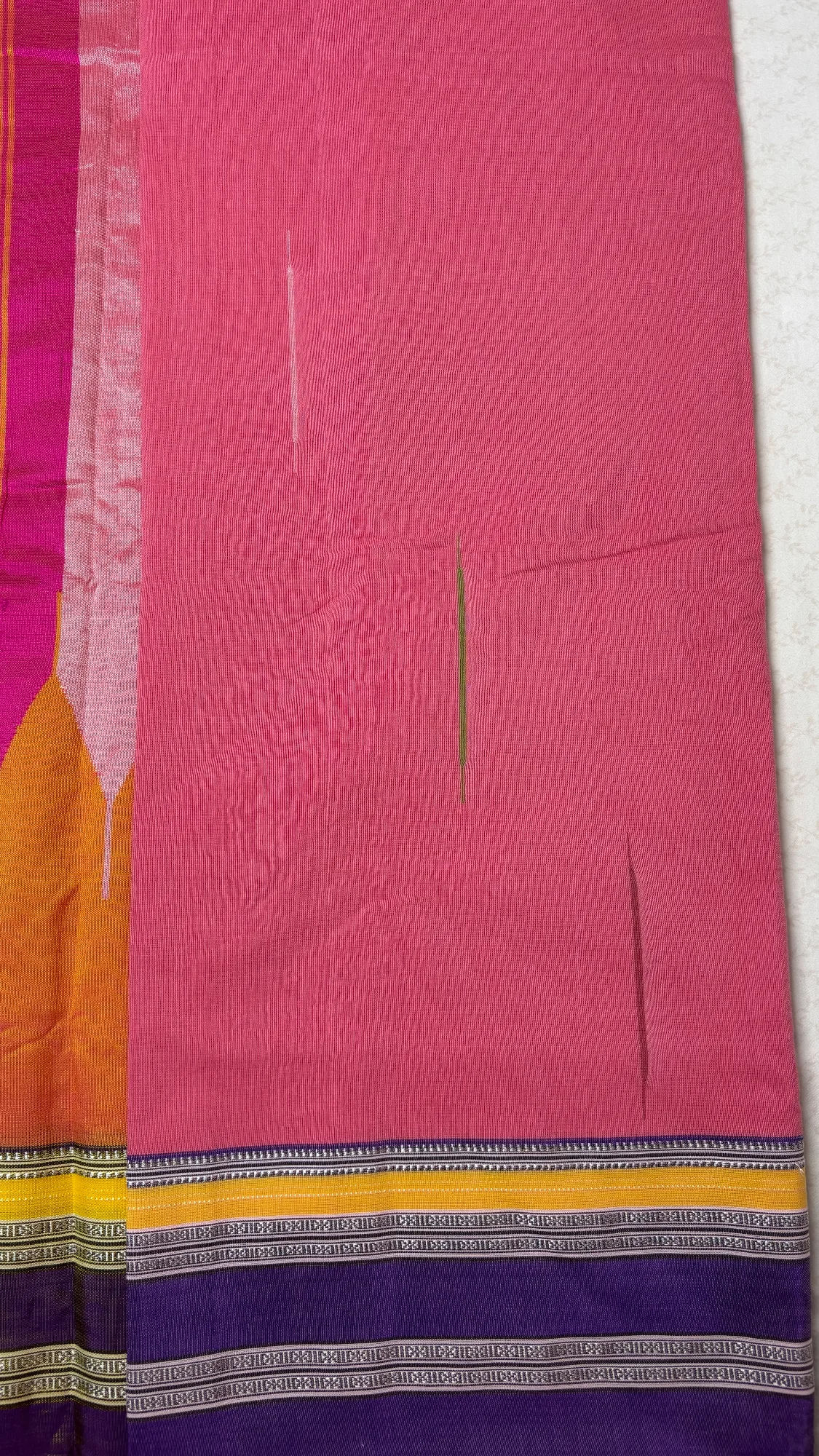 Unique Pure Cotton Sarees with Intricate weaving - Peachy Pink - Pink and Purple Gayatri Border authentic saree - view 4