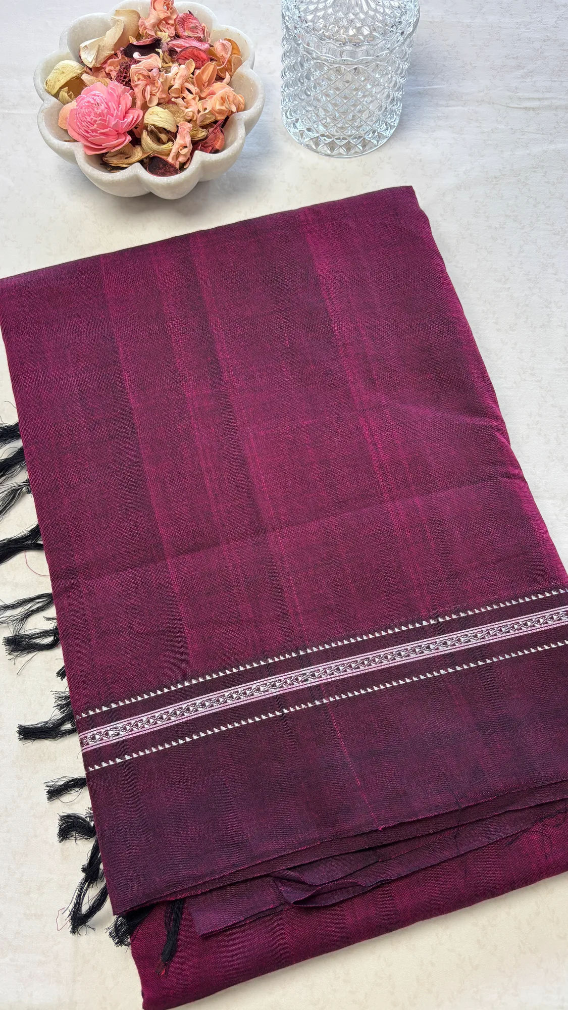 Minimal Chikki Paras Border Pure Cotton Handloom Ilkal - Maroon - Plain