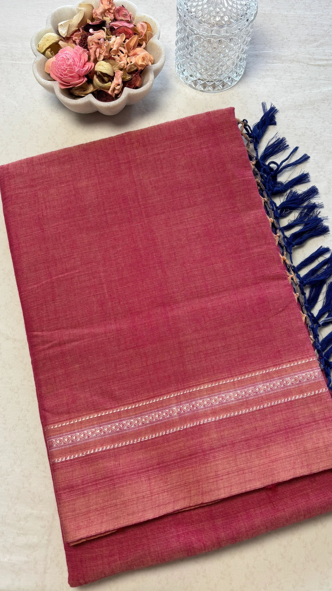 Minimal Chikki Paras Border Pure Cotton Handloom Ilkal - Blush Pink - Plain