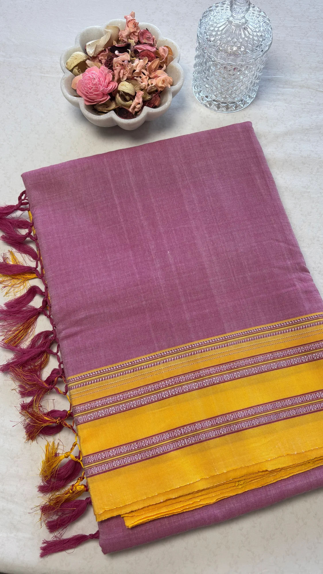 Gayatri Border Pure Cotton Handloom Ilkal Saree - Pink - Yellow Border