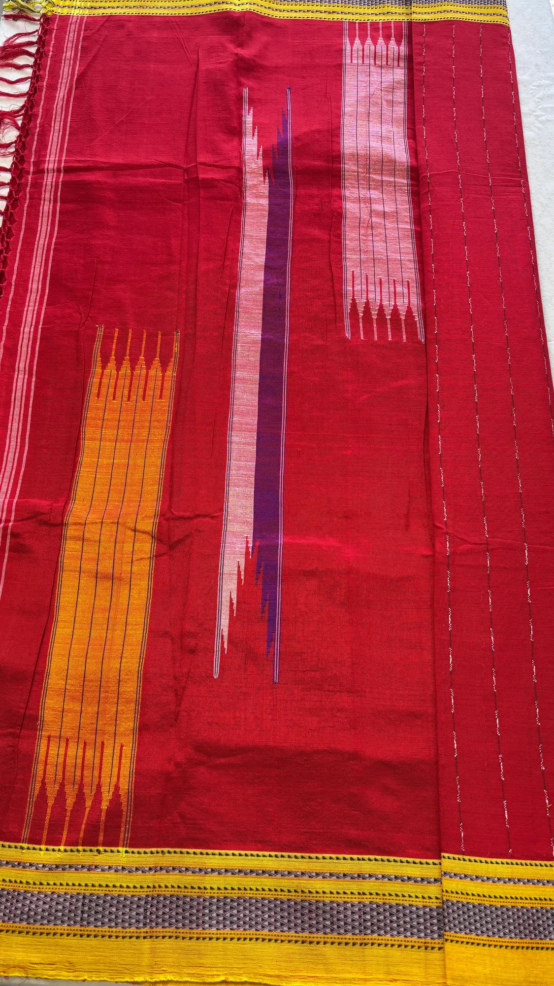 Chikki Paras Pure Cotton Handloom Ilkal Saree - Red - Yellow - Fine Thread Lines authentic saree - view 2