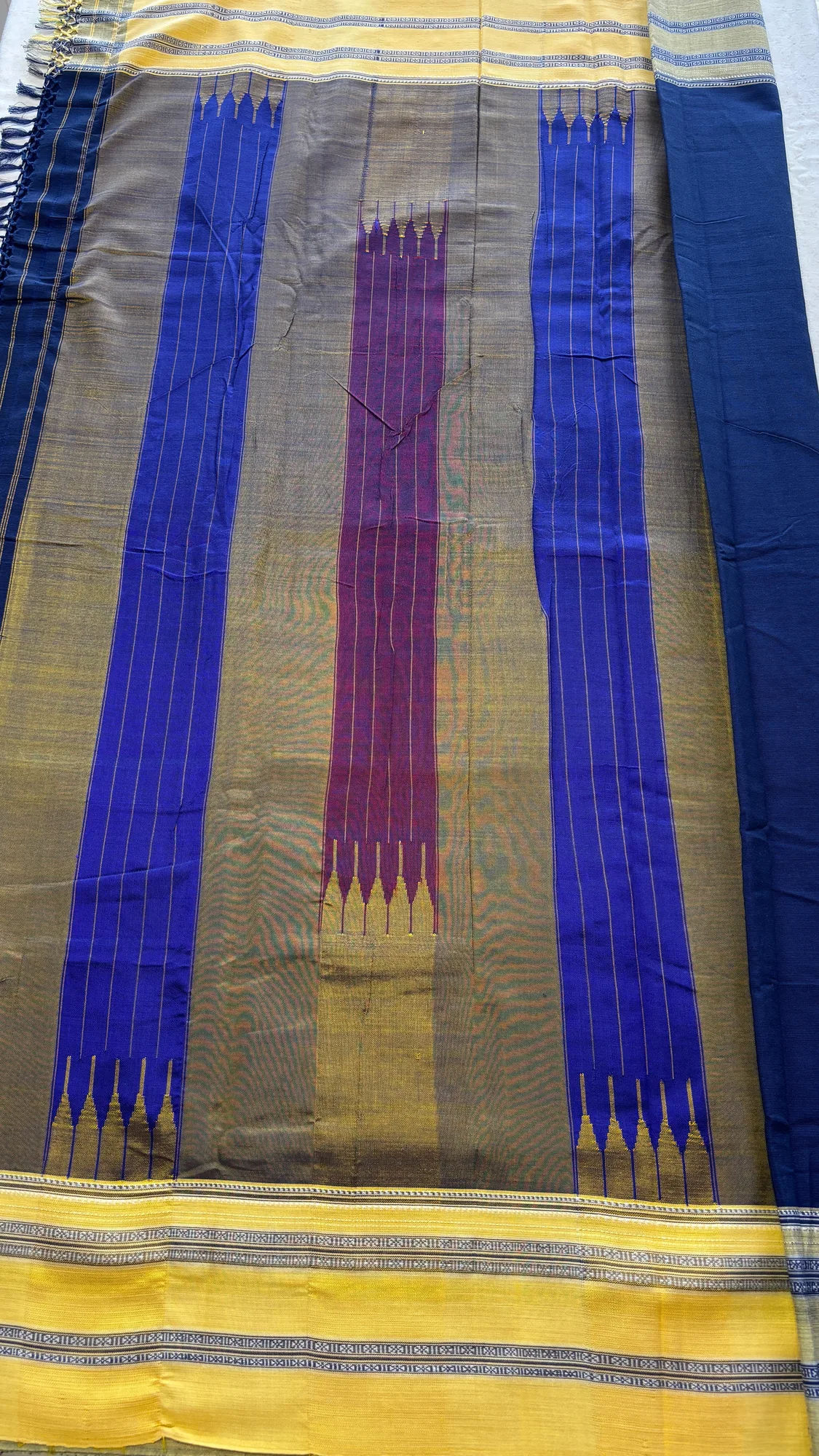 Gayatri Border Pure Cotton Handloom Ilkal Saree - Blue - Rusty Beige authentic saree - view 2