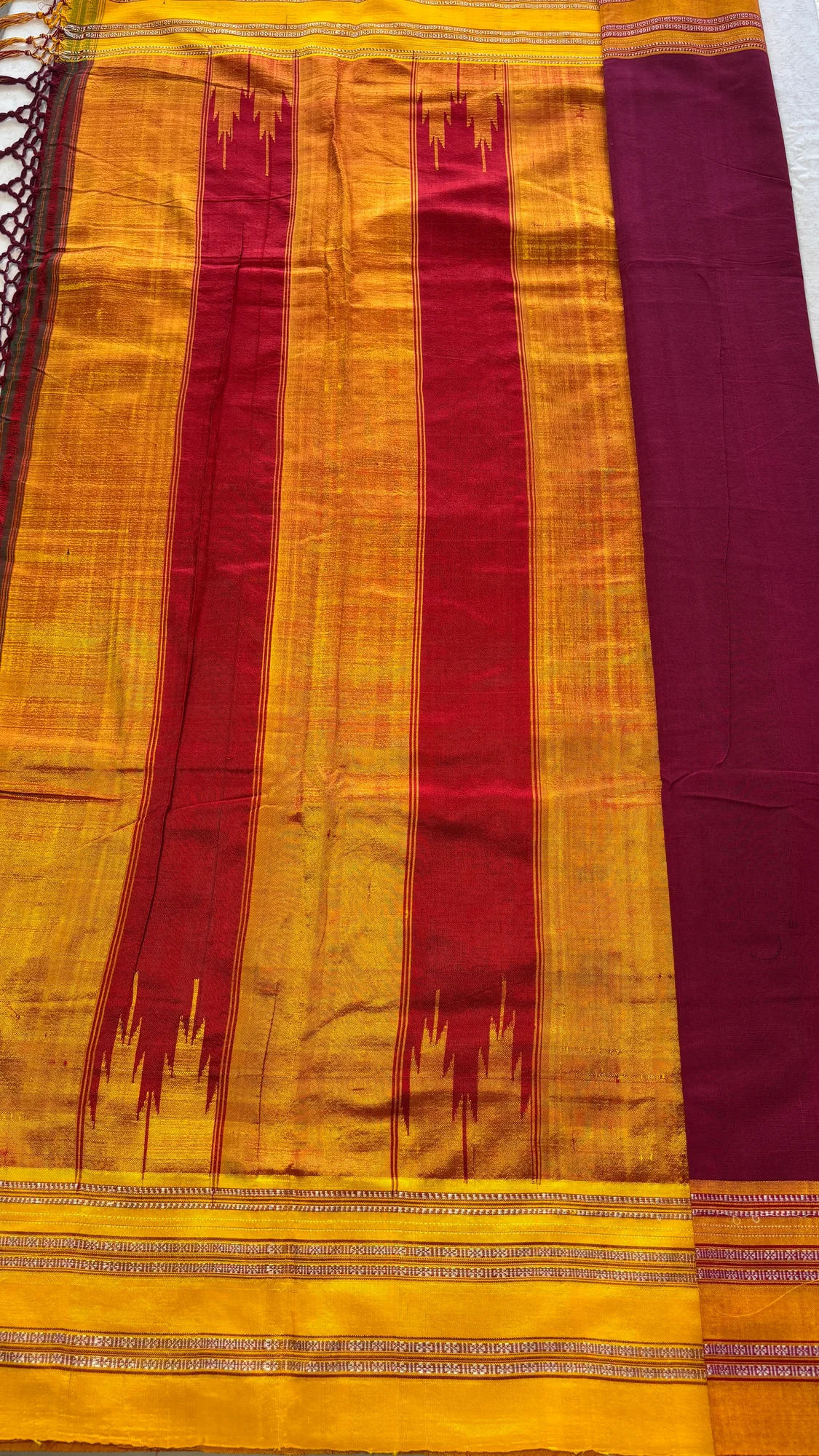 Gayatri Border Pure Cotton Handloom Ilkal Saree - Maroon - Rusty Yellow Border authentic saree - view 2