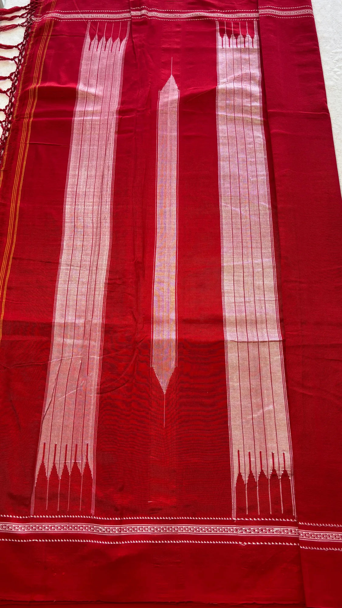 Minimal Chikki Paras Border Pure Cotton Handloom Ilkal - Red - Plain authentic saree - view 2